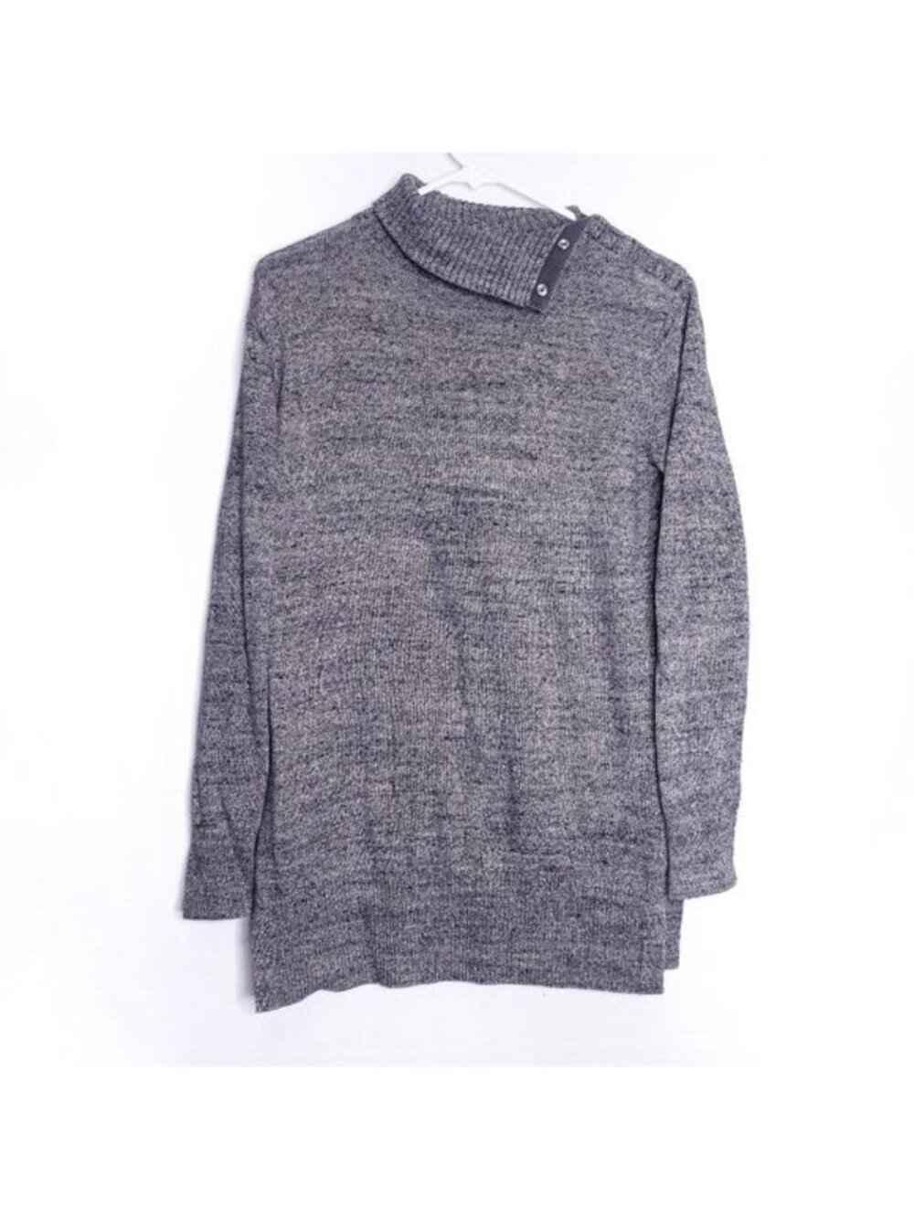 Gap Gray & Tan Mock Neck Button Collar Knit Tunic Sweater Women's Size XS
